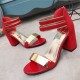 Elegant Red and Gold Chunky Heel Sandals image