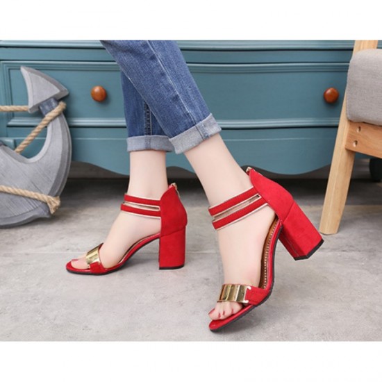 Elegant Red and Gold Chunky Heel Sandals image